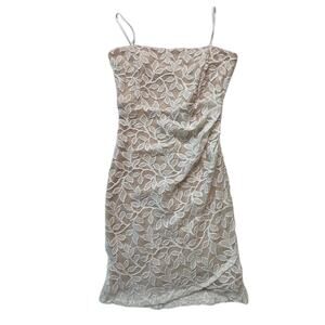 Windsor White Floral Lace Bodycon Mini Dress Spaghetti Strap Nude Lined Sz Small